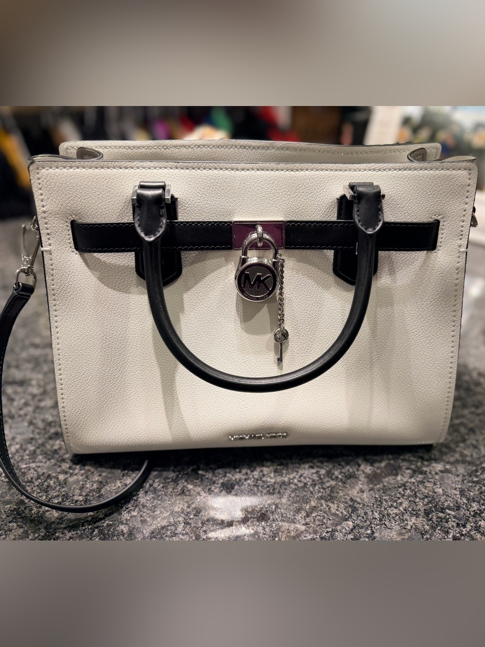 Michael Kors White and Black Leather Crossbody Satchel